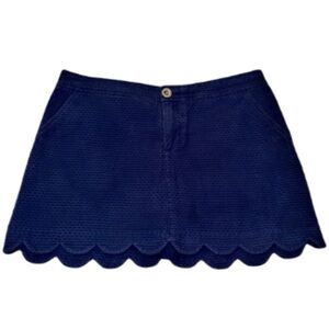 Lilly Pulitzer Dark Blue Textured Scalloped Mini Skirt W/Attached Shorts Under